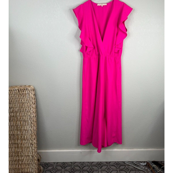 Hutch Women's One Piece Ruffle Wrap Jumpsuit Wide Leg Pink Size M - Picture 1 of 15